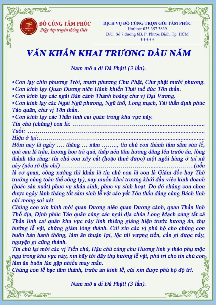 Văn Khấn Khai Trương Đầu Năm