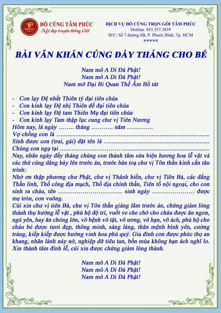 bài văn cúng đầy tháng bé gái