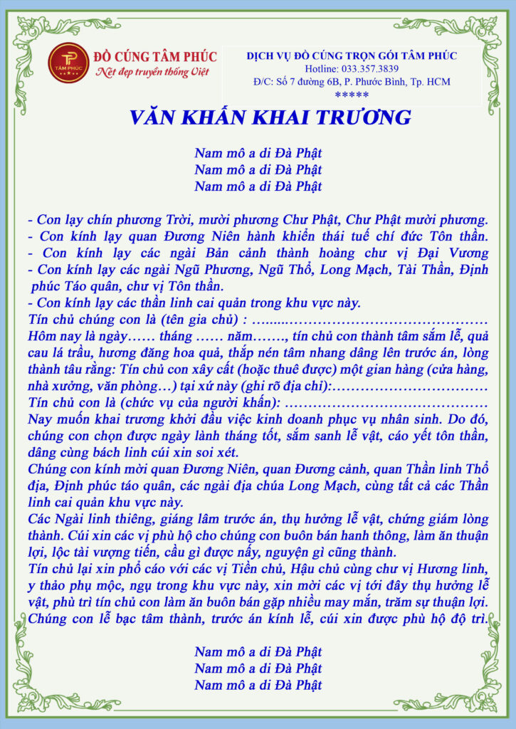 Văn khấn khai trương