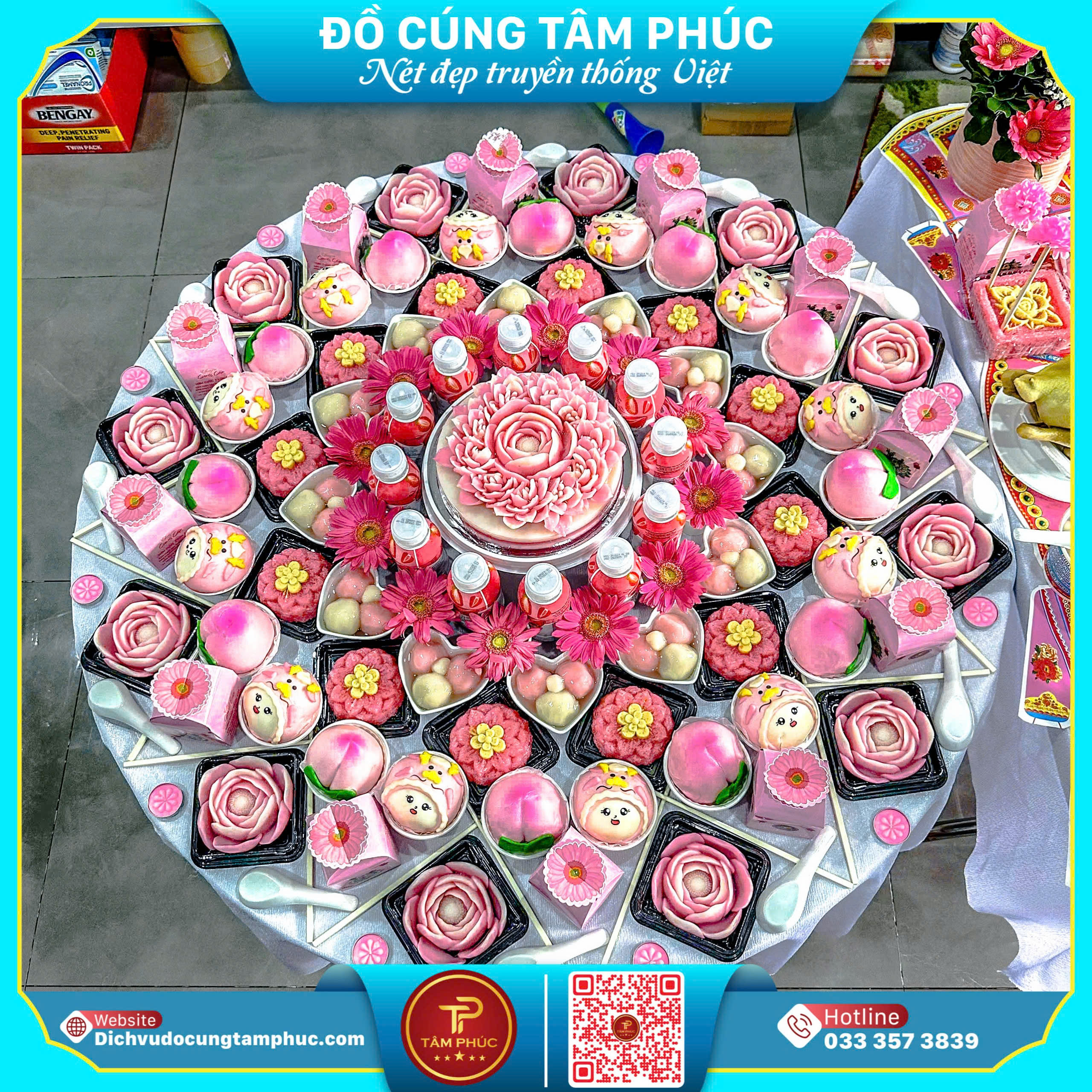 Mâm cúng căn cho bé gái màu hồng